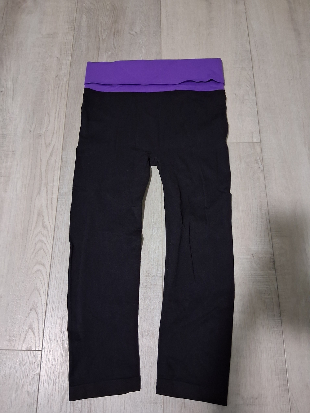Black Leggings with Purple Fold-Over Waistband